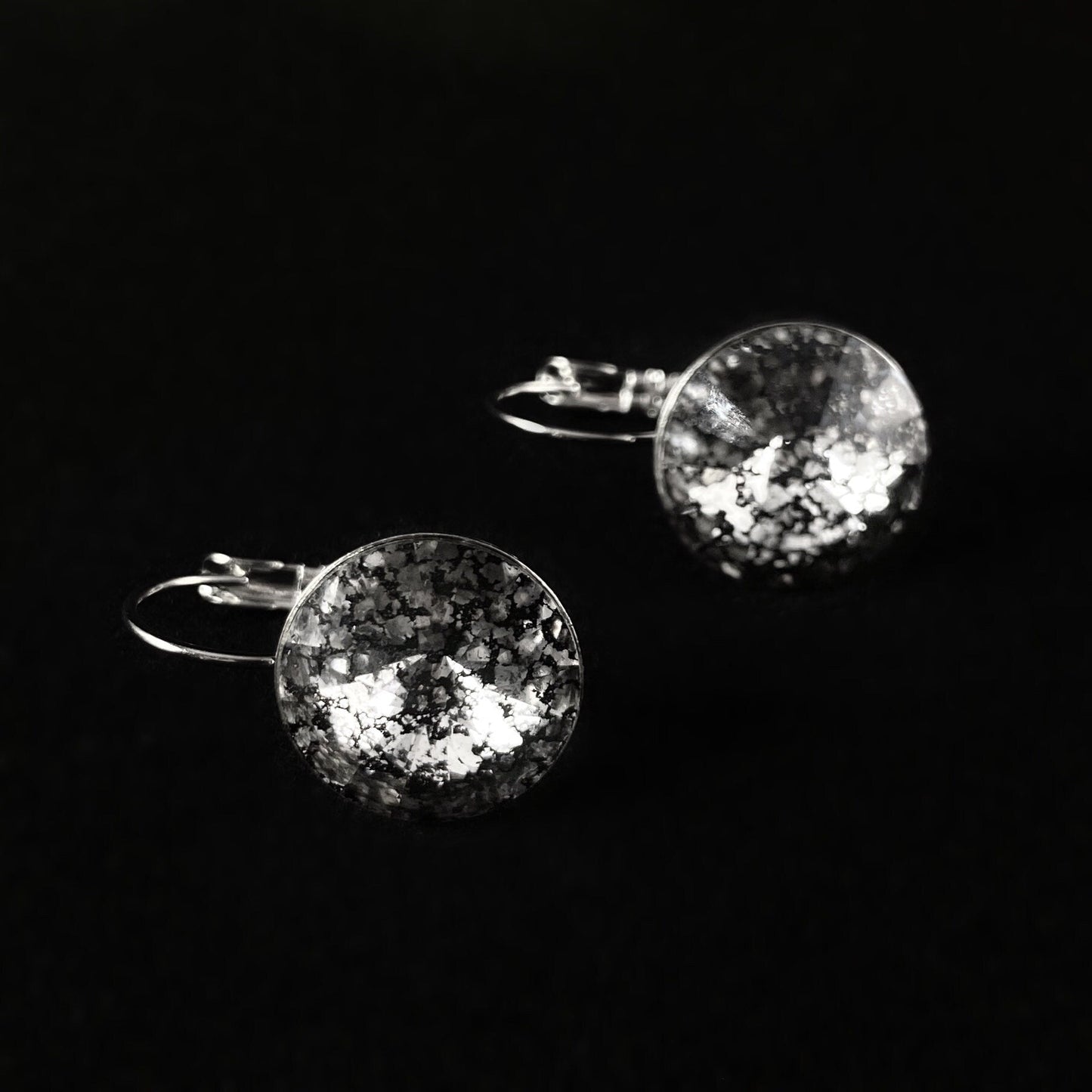 All Sparkle Round Black Patina Swarovski Crystal Silver Earrings - VBC