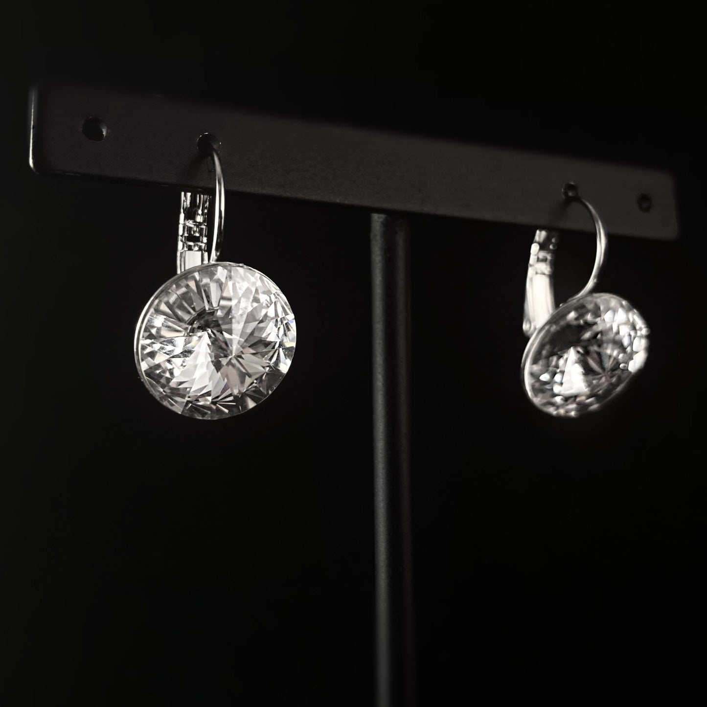 All Sparkle Silver Round Clear Swarovski Crystal Earrings - VBC