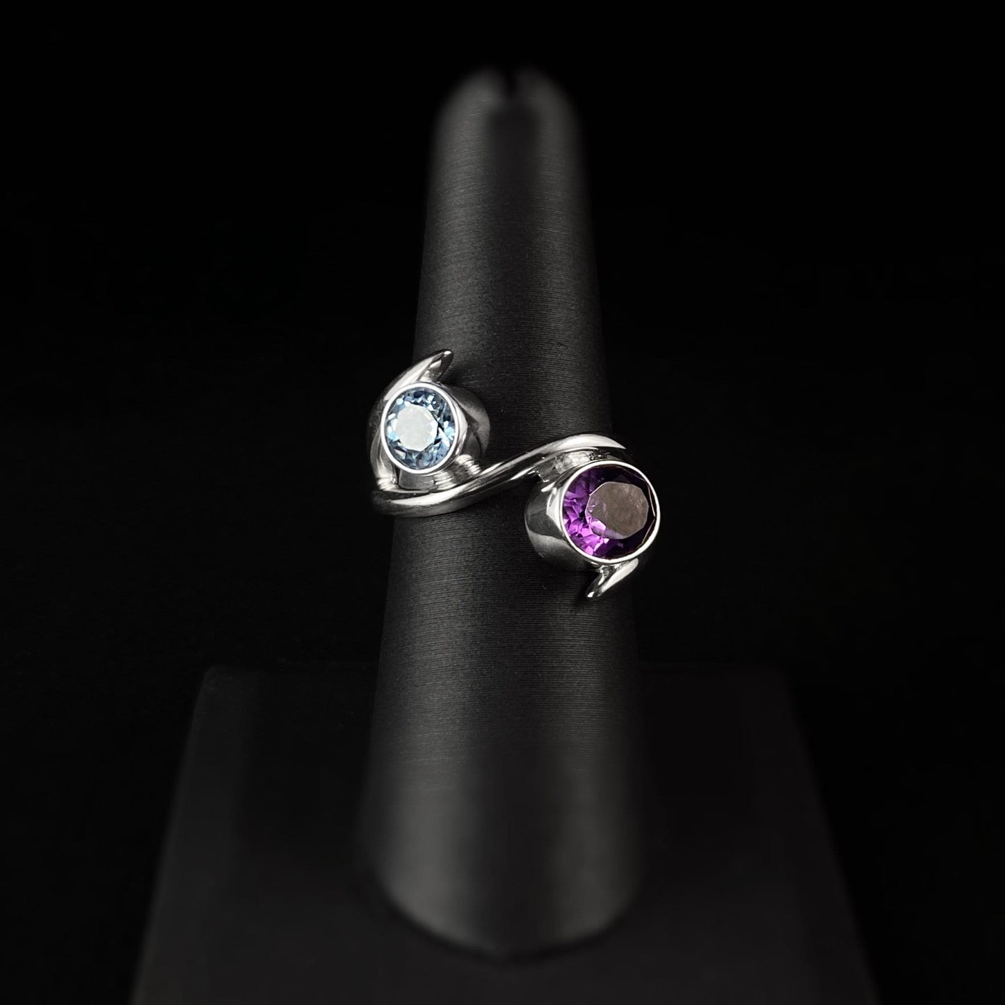 Amethyst and Blue Topaz Handmade Sterling Silver Ring -Designs by Monica, Size 7