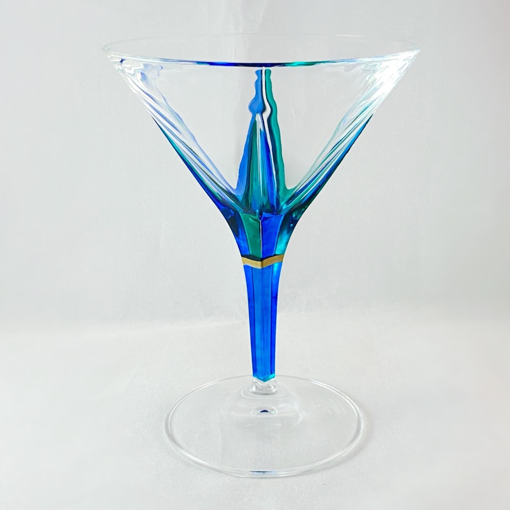 Vintage buy Aqua Blue Hand Blown Glass Wine Cordial Twisted Stem.