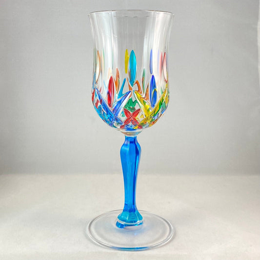 Aqua Blue Stem Opera Venetian Glass Wine Glass - Handmade in Italy, Colorful Murano Glass
