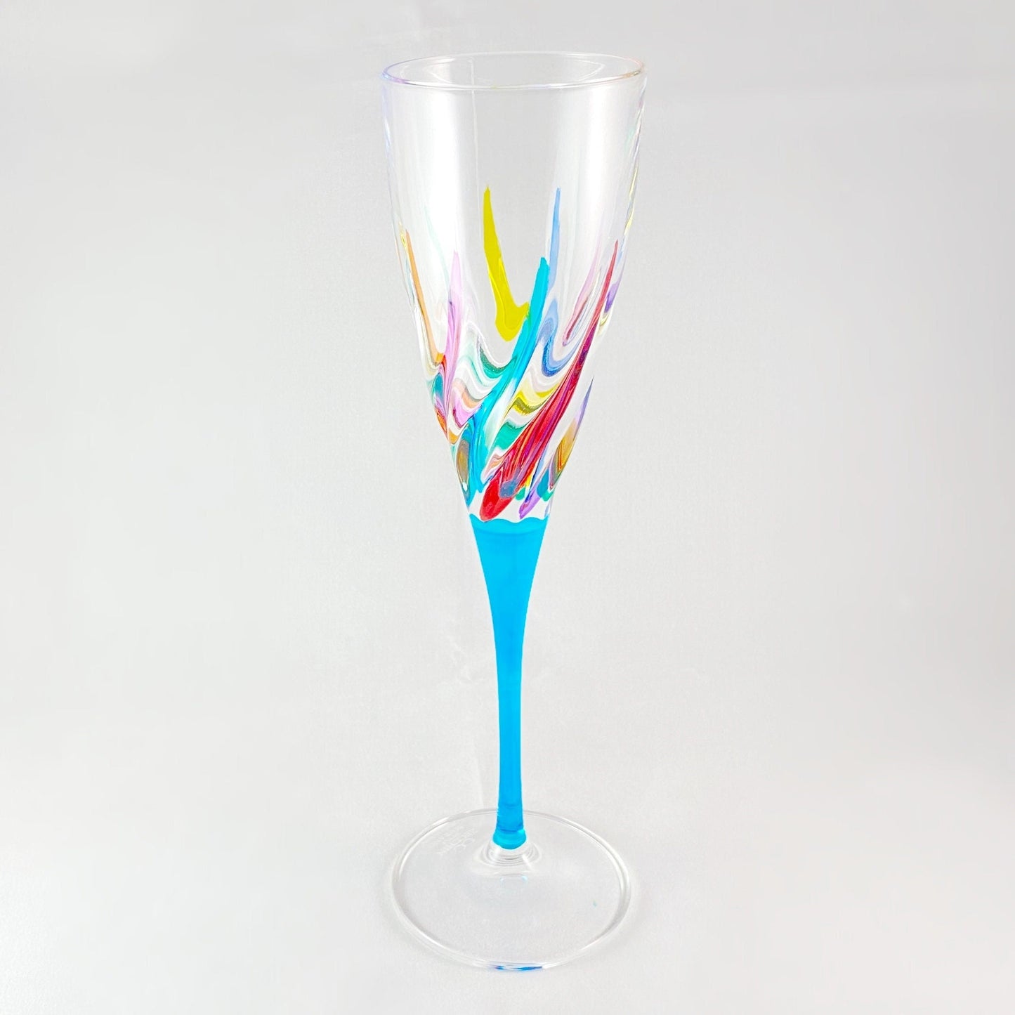 Aqua Blue Stem Trix Venetian Glass Champagne Flute - Handmade in Italy, Colorful Murano Glass