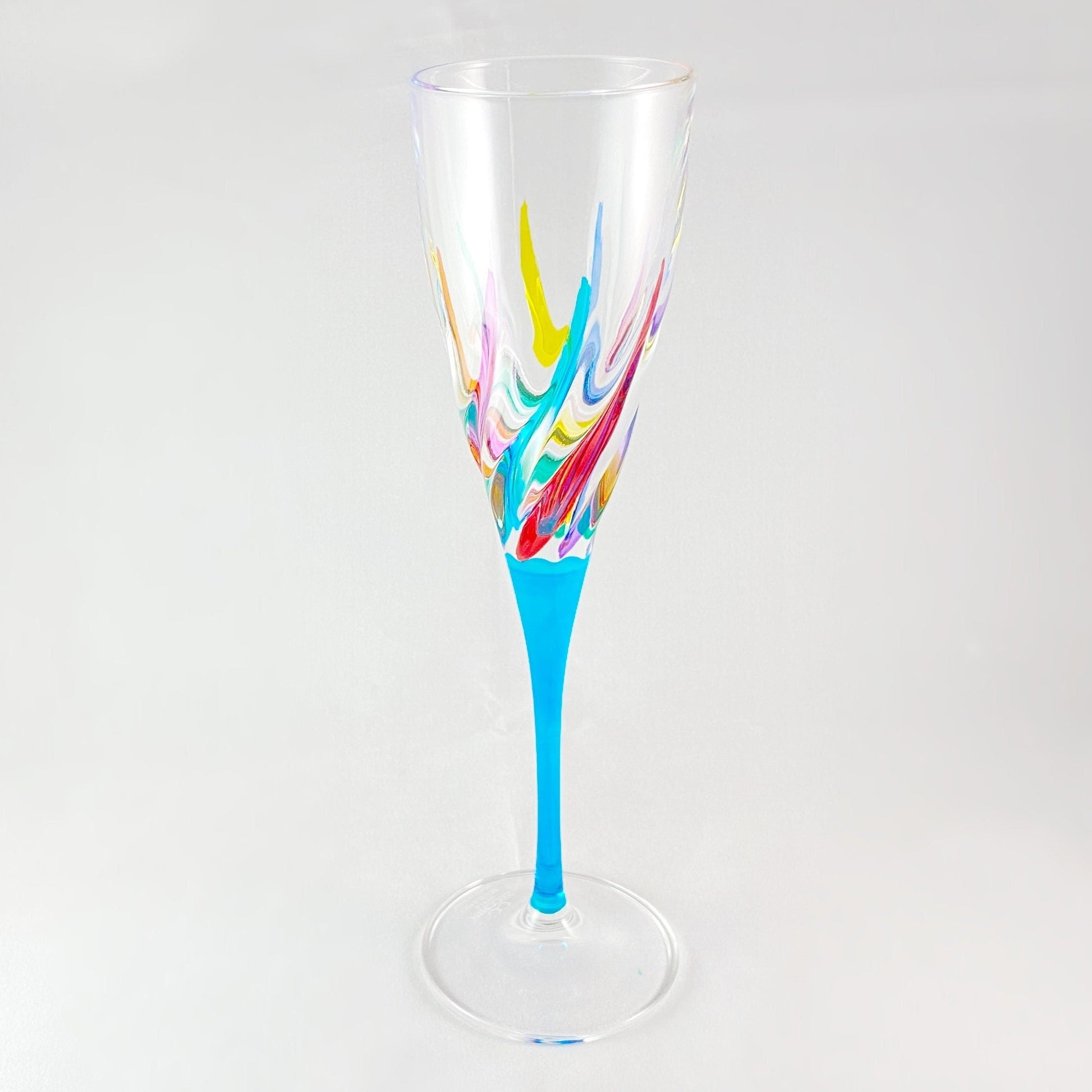 Aqua Blue Stem Trix Venetian Glass Champagne Flute  - Handmade in Italy, Colorful Murano Glass