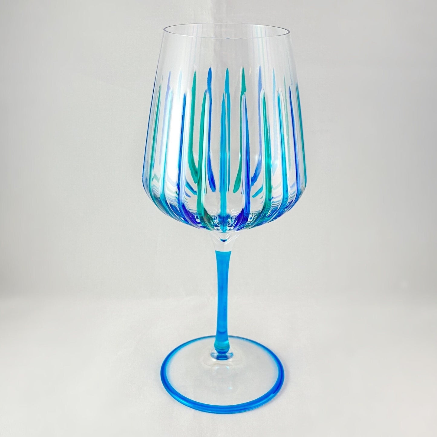 Aqua Blue Stem Venetian Glass Timeless SD Outline Wine Glass - Handmade in Italy, Colorful Murano Glass