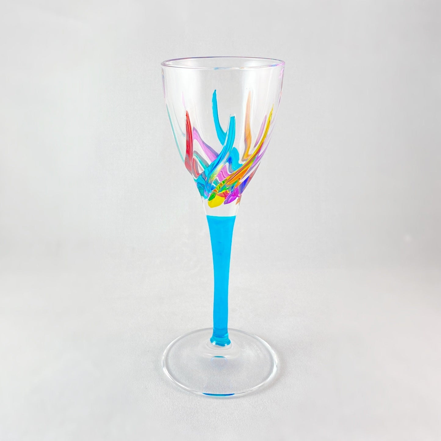 Aqua Blue Stem Venetian Glass Trix Cordial Liquor Glass - Handmade in Italy, Colorful Murano Glass