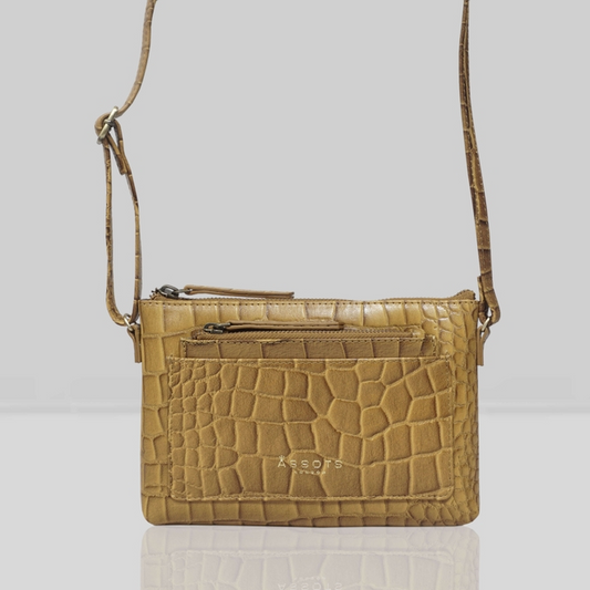 Aria Mustard Croc Genuine Leather Crossbody Bag & Wallet Set