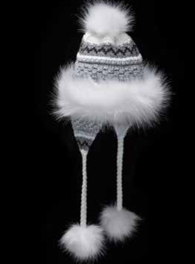 Bajka Style Ash Winter Hat With Flaps and Pom Poms - Made