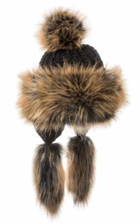 Bajka Style Black Winter Hat With Flaps and Pom Poms - Made