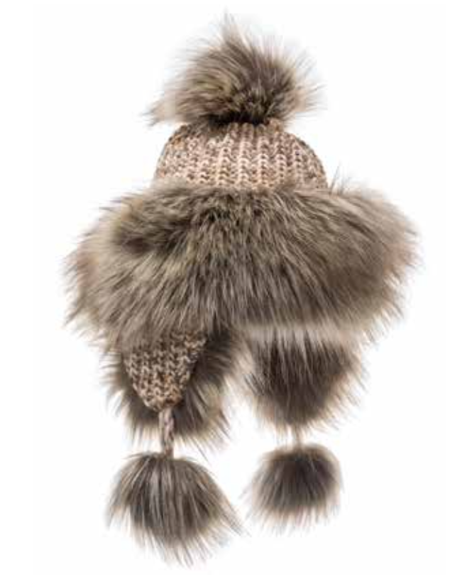 Bajka Style Caramel Winter Hat With Flaps and Pom Poms