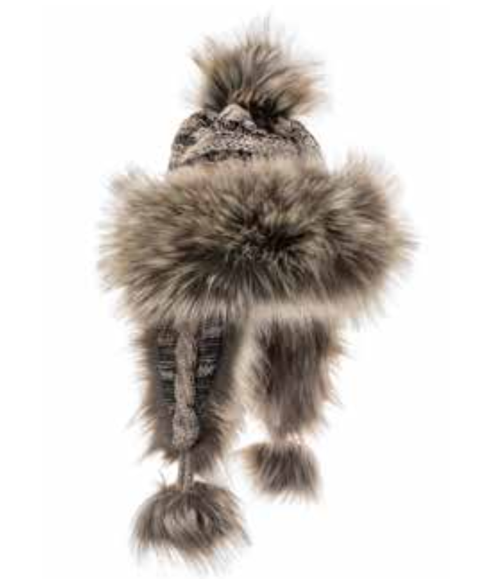 Bajka Style Mocha Winter Hat With Flaps and Pom Poms - Made