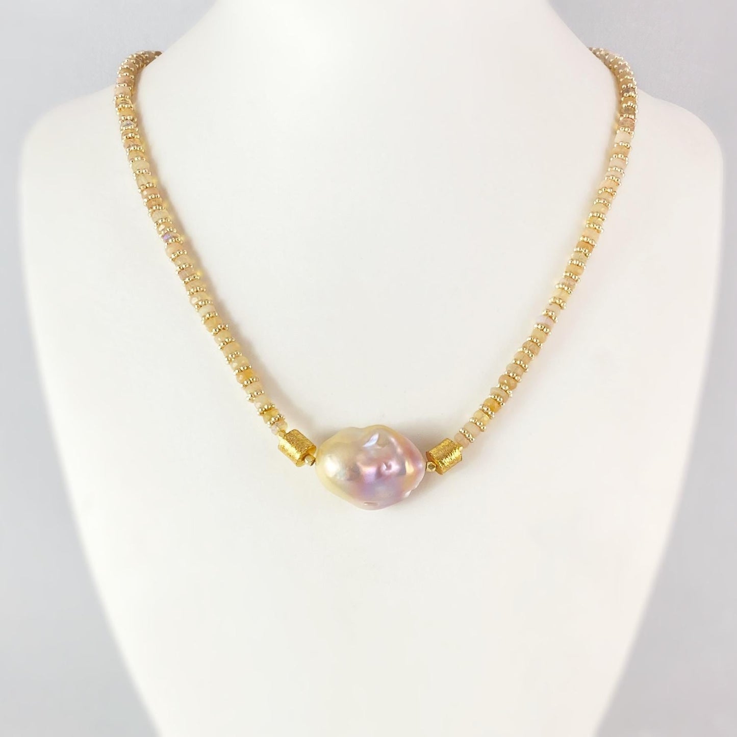 Baroque Pearl and African Opal Necklace, Handmade in USA - Avaasi