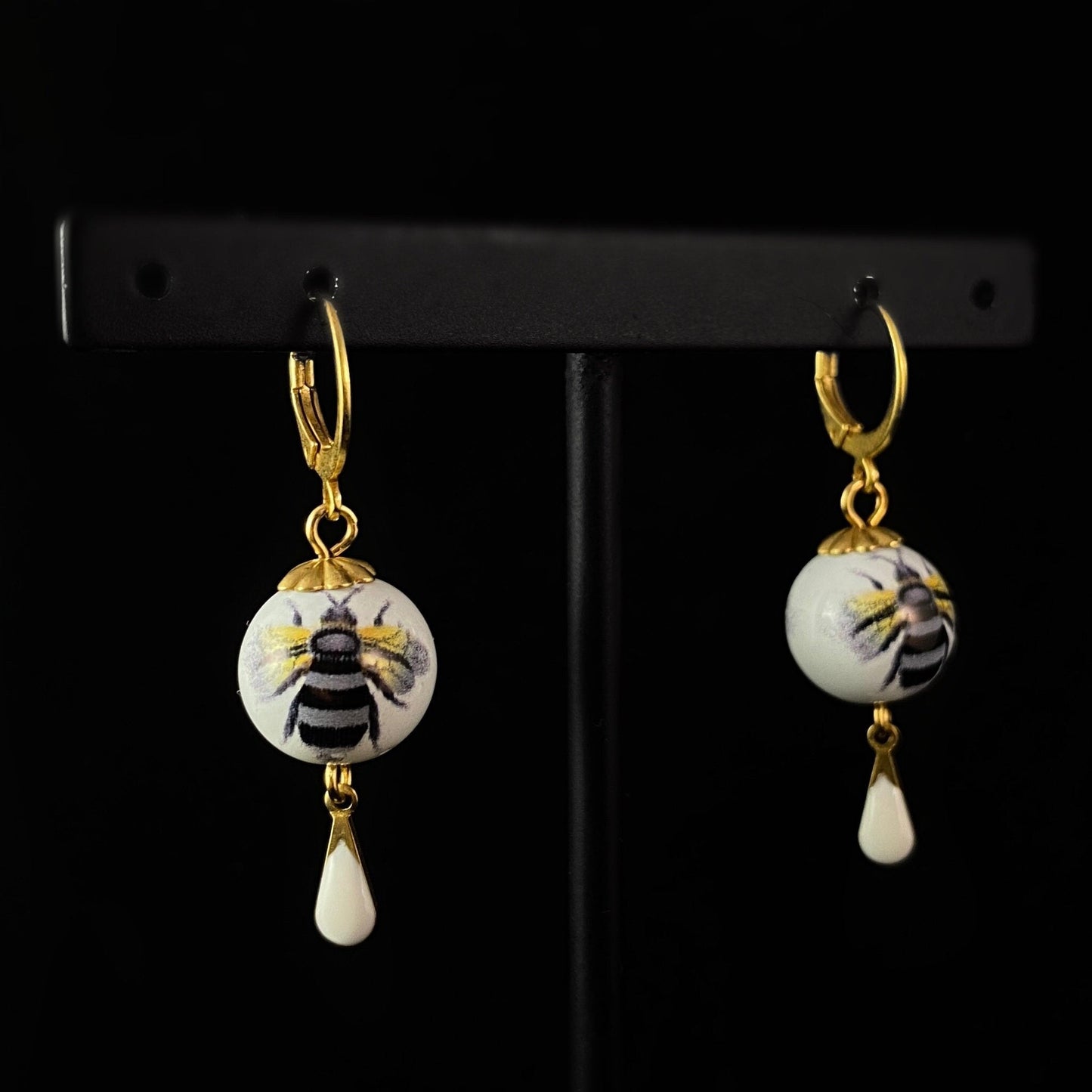 Beaded Bee Earrings With Gold Accents- La Vie Parisienne by Catherine Popesco