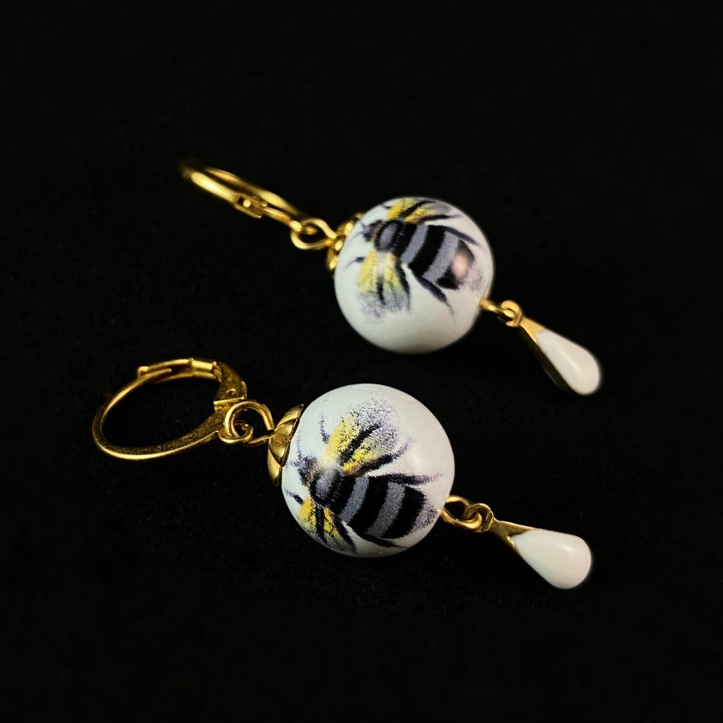 Beaded Bee Earrings With Gold Accents- La Vie Parisienne by Catherine Popesco
