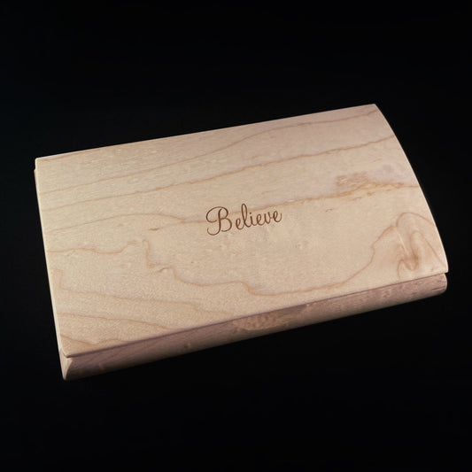 Believe Quote Box, Handmade Wooden Box with Birdseye Maple, made in USA