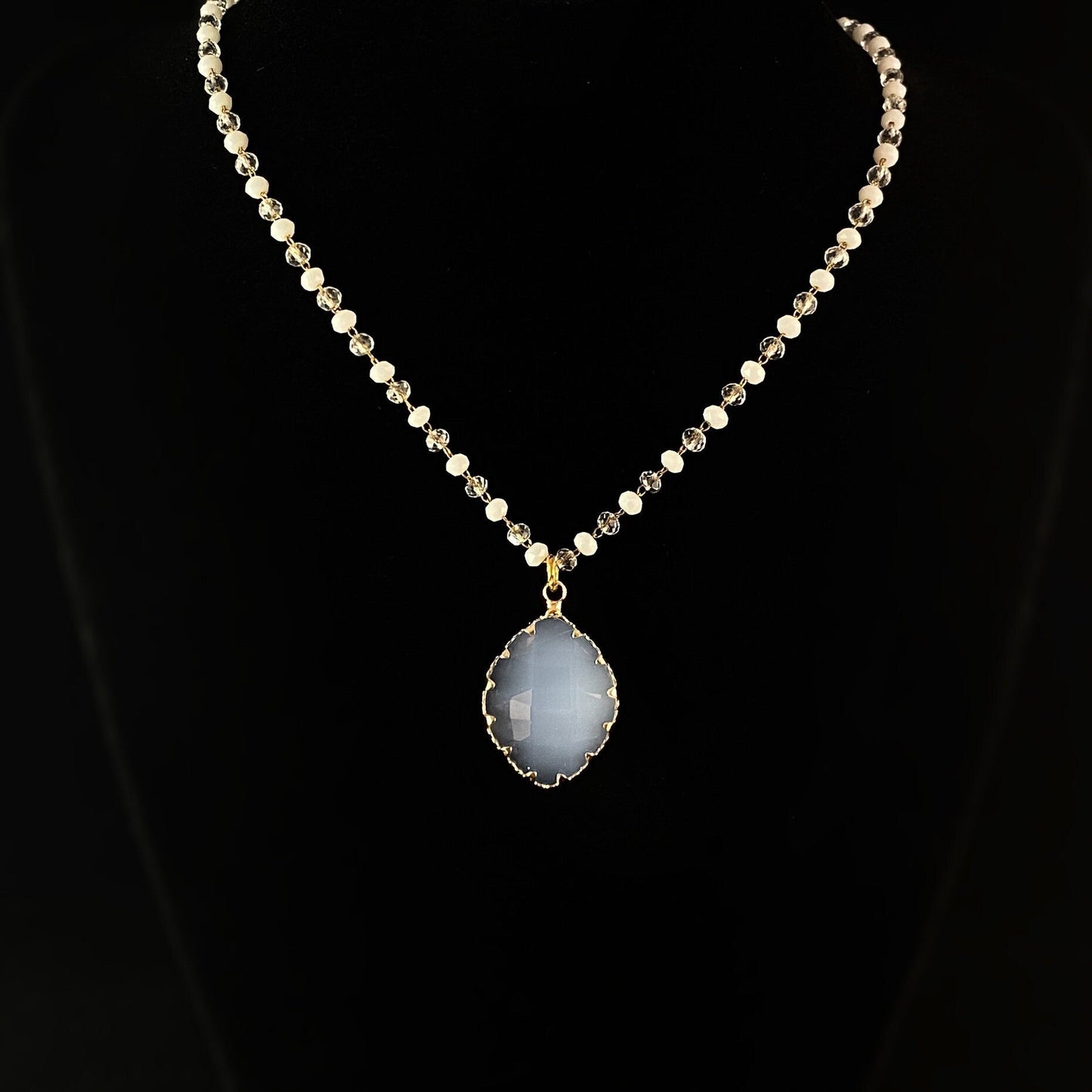 Bezel Wrapped Milky Clear Swarovski Crystal Pendant Necklace - La Vie Parisienne by Catherine Popesco