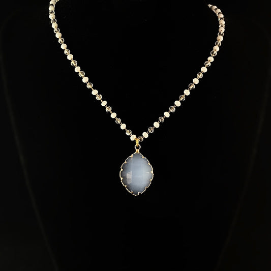 Bezel Wrapped Milky Clear Swarovski Crystal Pendant Necklace - La Vie Parisienne by Catherine Popesco