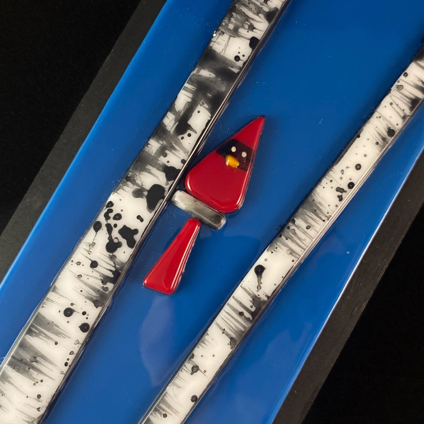 Birch Tree and Cardinal Handmade Glass Wall Decor, Blue - Made in USA
