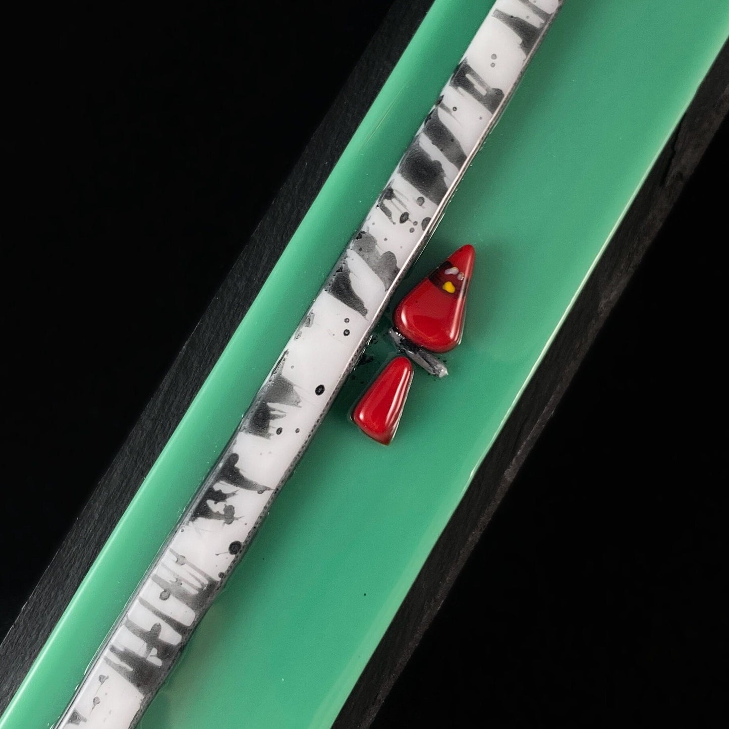 Birch Tree and Cardinal Handmade Glass Wall Decor, Green - Made in USA