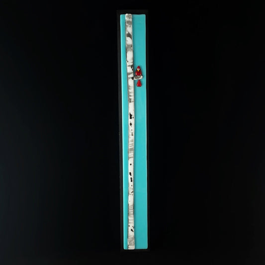 Birch Tree and Cardinal Handmade Glass Wall Decor, Sky Blue- Made in USA