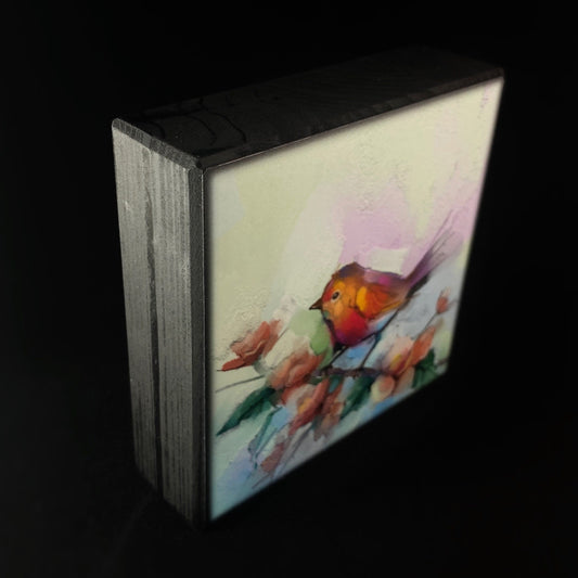 Bird on a Pink Floral Branch, Art Block - Unique Home/Office Decor