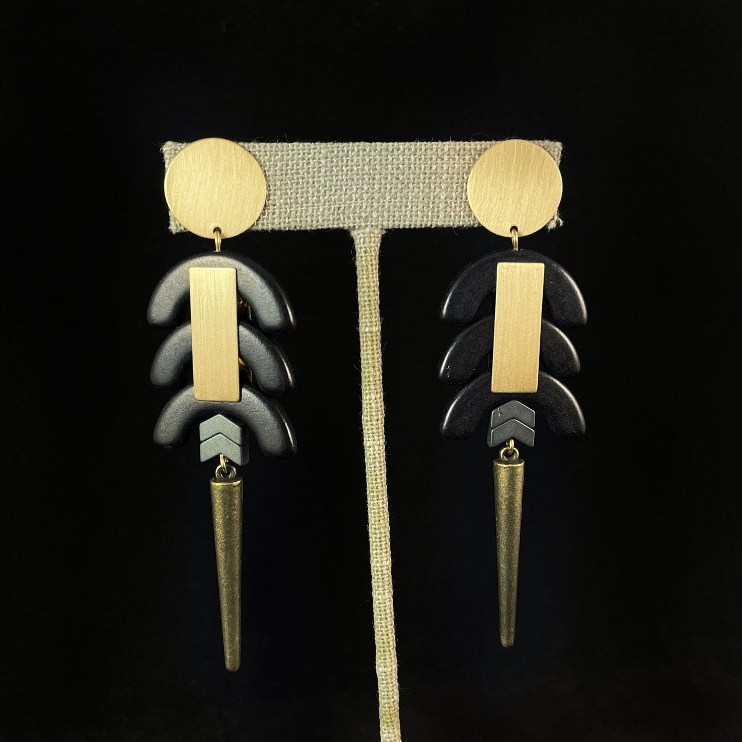 Black and Gold Beaded Dangle Earrings - 18kt Gold over Brass with Hematite, David Aubrey Jewelry