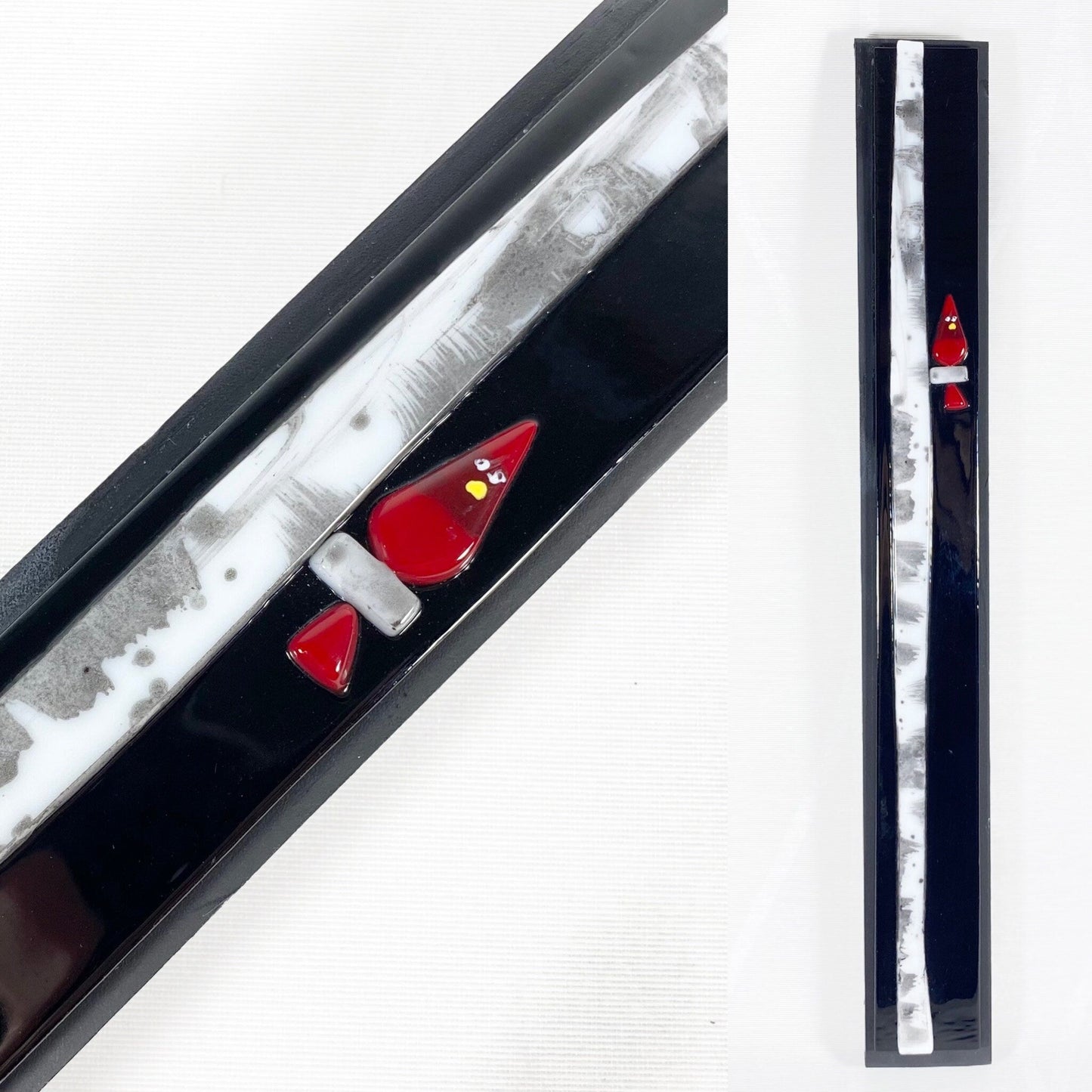 Black Birch Tree and Cardinal Handmade Glass Wall Decor - Made in USA