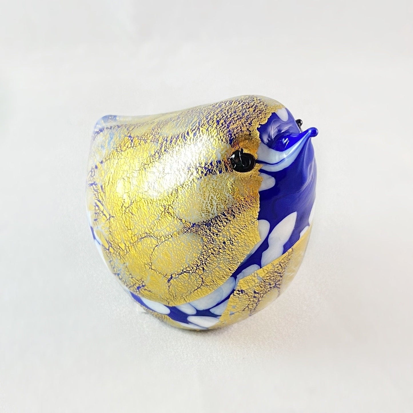 Blue and Gold Venetian Glass Chubby Bird - Handmade in Italy, Colorful Murano Glass