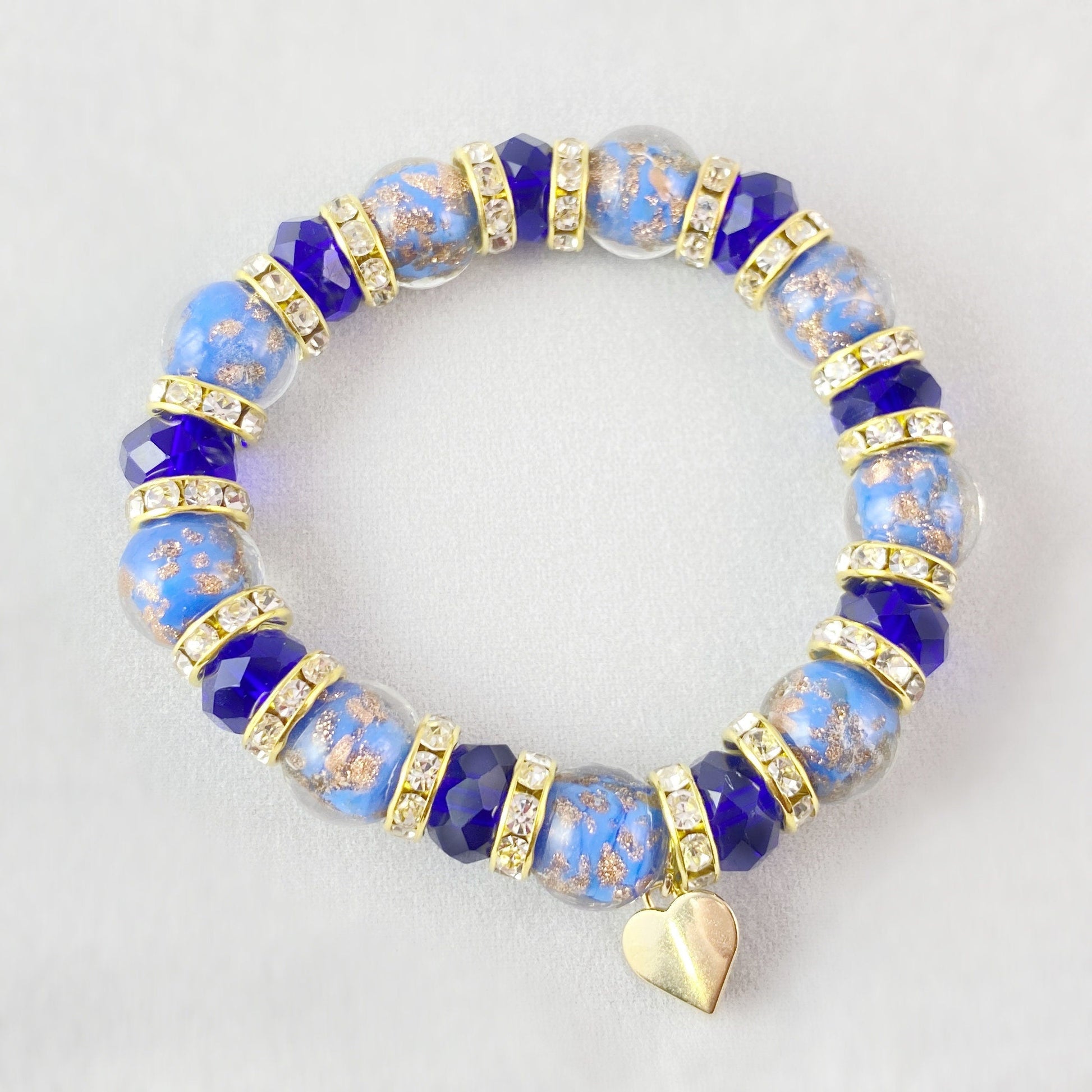 Blue Beaded Venetian Glass Bracelet - Handmade in Italy, Colorful Murano Glass