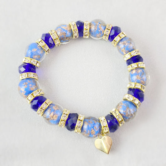Blue Beaded Venetian Glass Bracelet - Handmade in Italy, Colorful Murano Glass