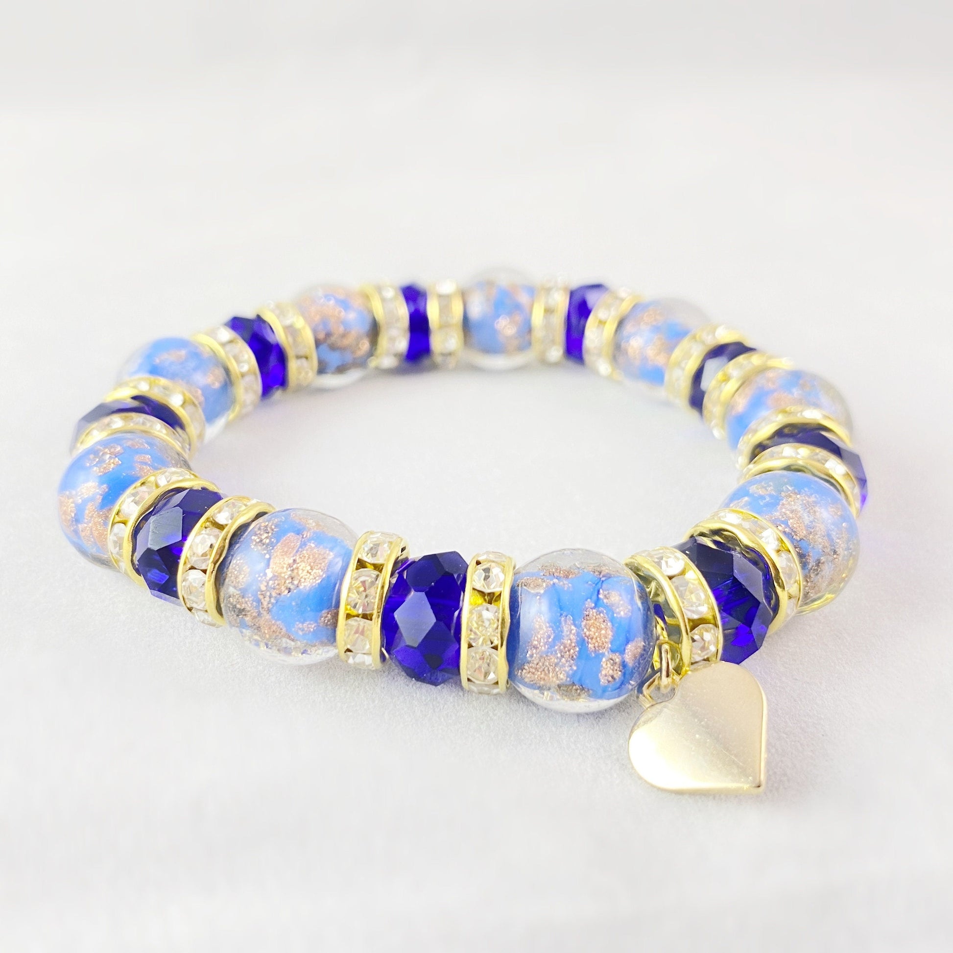 Blue Beaded Venetian Glass Bracelet - Handmade in Italy, Colorful Murano Glass