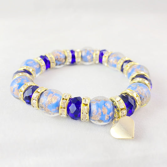 Blue Beaded Venetian Glass Bracelet - Handmade in Italy, Colorful Murano Glass