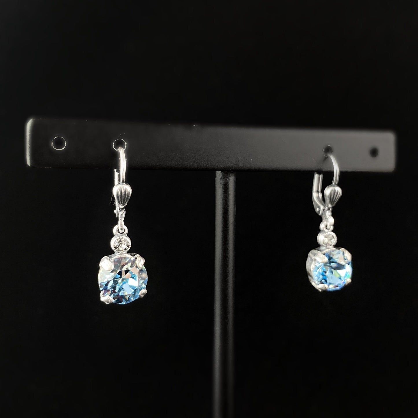 Blue Circle Swarovski Crystal Drop Earrings with Tiny Crystal Detailing- La Vie Parisienne by Catherine Popesco