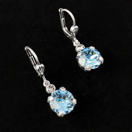 Blue Circle Swarovski Crystal Drop Earrings with Tiny Crystal Detailing- La Vie Parisienne by Catherine Popesco
