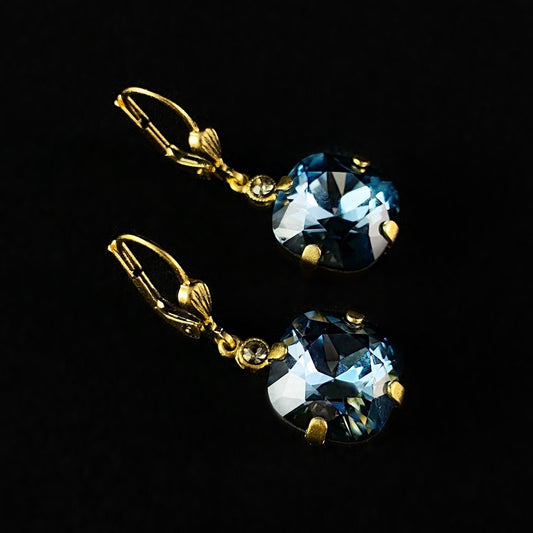 Blue Cushion Cut Swarovski Crystal Drop Earrings - La Vie Parisienne by Catherine Popesco