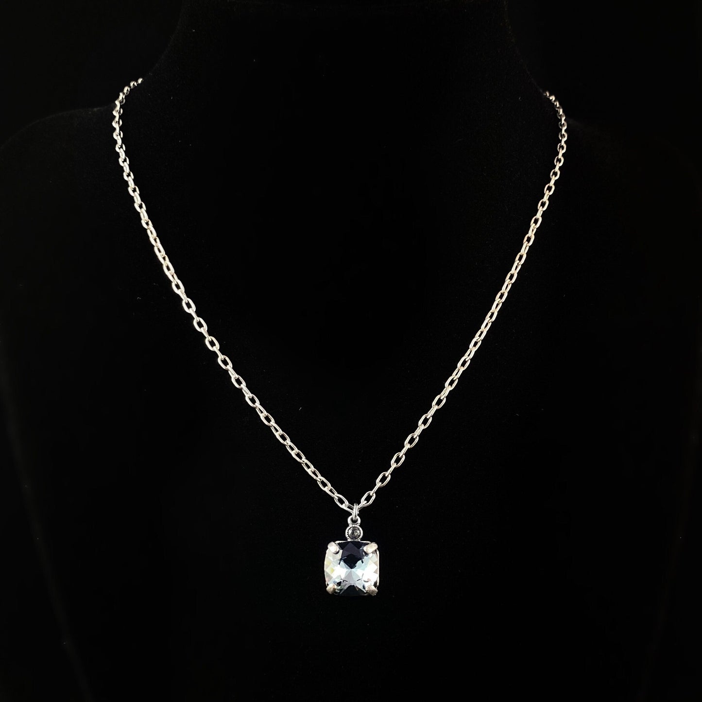 Blue Cushion Cut Swarovski Crystal Pendant Necklace - La Vie Parisienne by Catherine Popesco