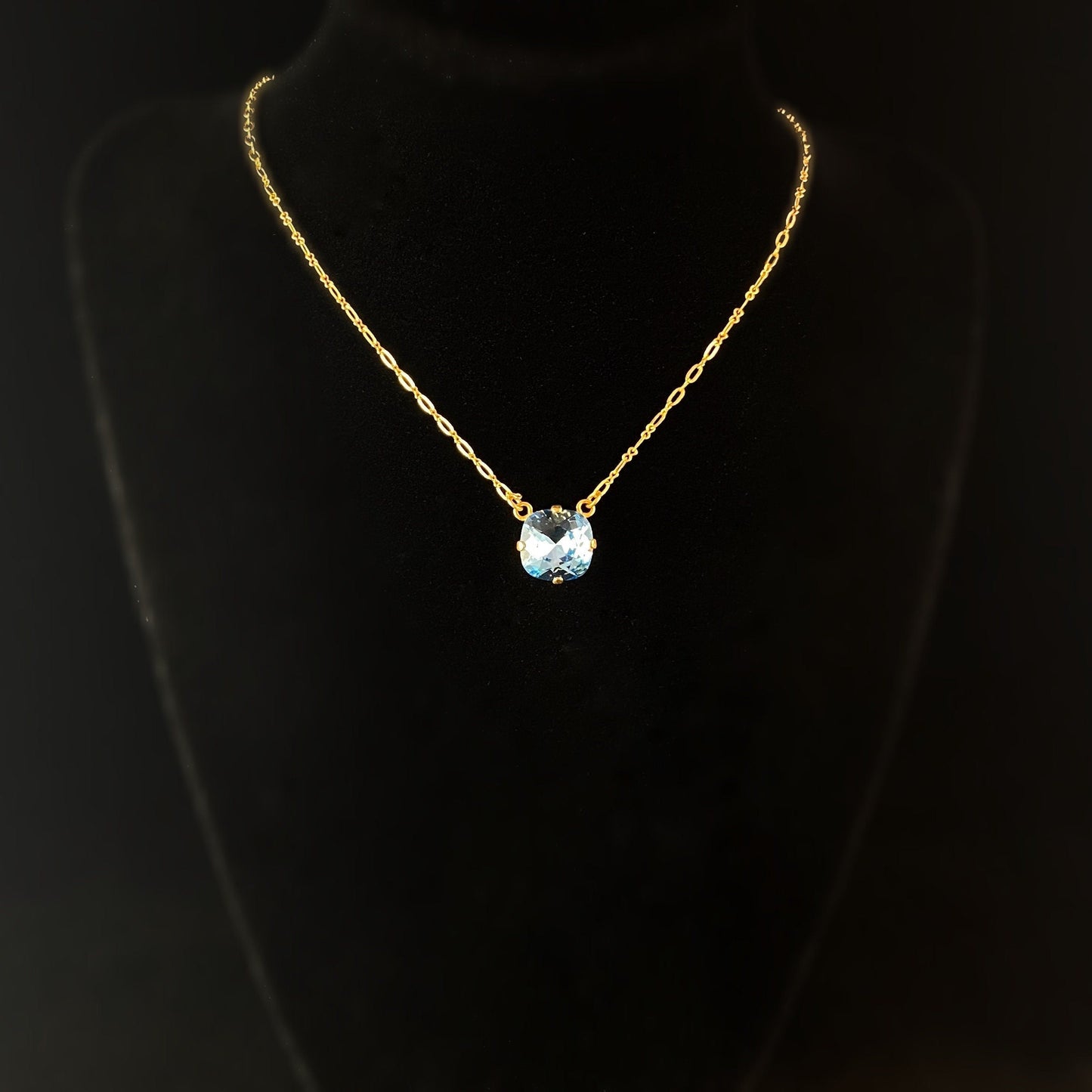 Blue Cushion Cut Swarovski Crystal Pendant Necklace - La Vie Parisienne by Catherine Popesco