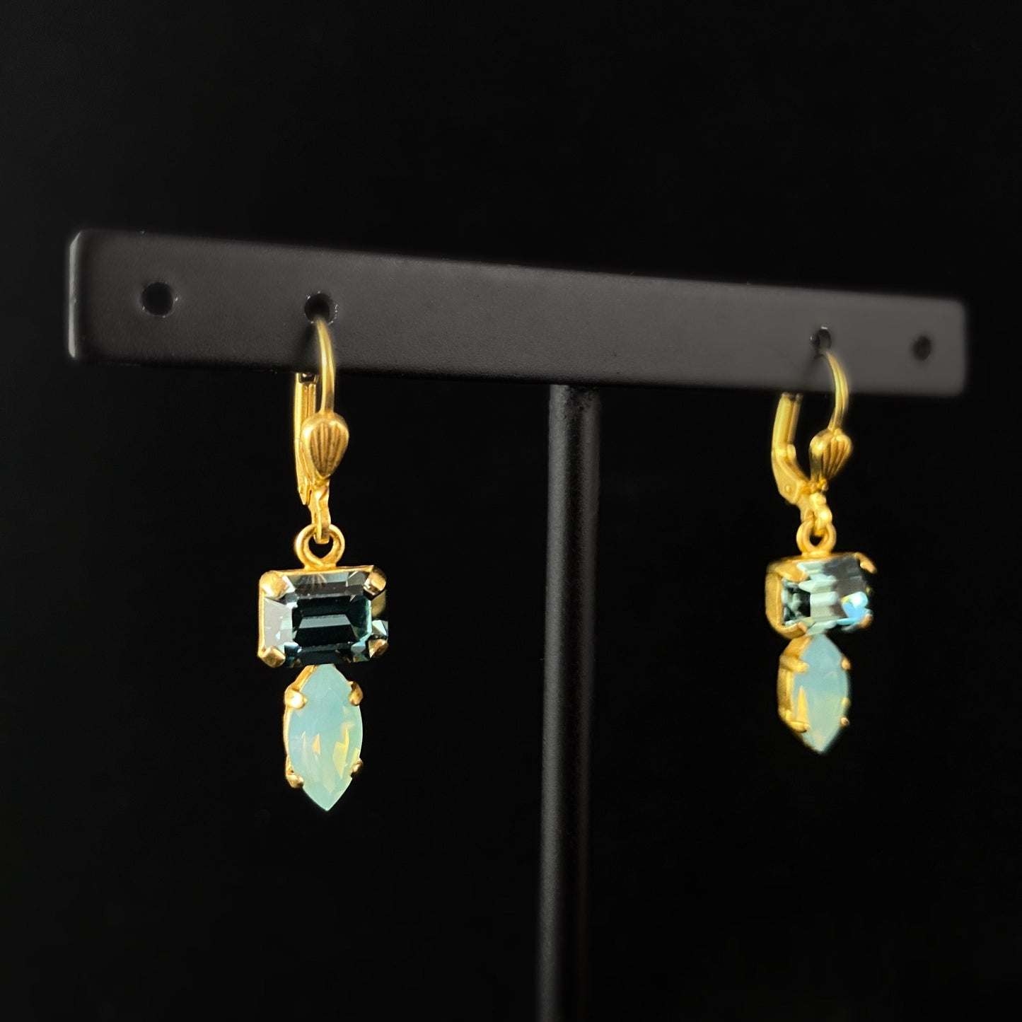Blue Double Swarovski Crystal Drop Earrings- La Vie Parisienne by Catherine Popesco