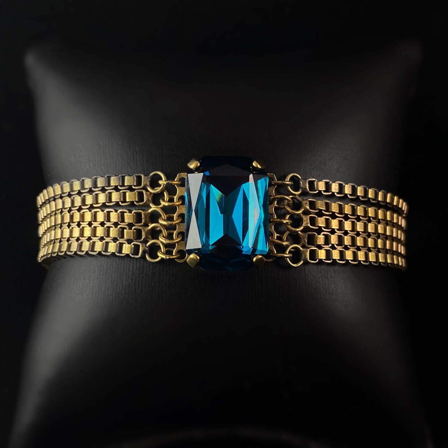 Blue Emerald Cut Crystal Statement Bracelet Brynn - Sorrelli
