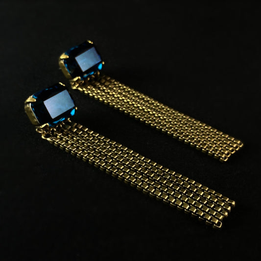 Blue Emerald Cut Crystal Statement Earrings Brynn - Sorrelli