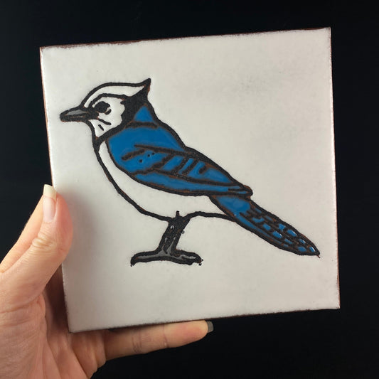 Blue Jay Handmade Glazed Tile, Made in USA - Wall Decor, Table Decor, Trivet