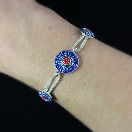 Blue Medallions Silver Chain Bracelet - Hittite