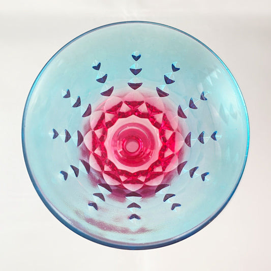 Blue/Pink Ombre Gradient and Diamond Pattern Venetian Glass Wine Glass - Handmade in Italy, Colorful Murano Glass