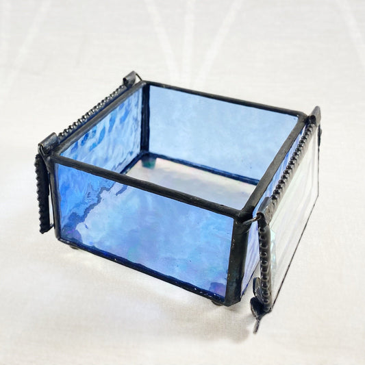 Blue Stained Glass Decorative Keepsake Jewelry Box with Butterfly