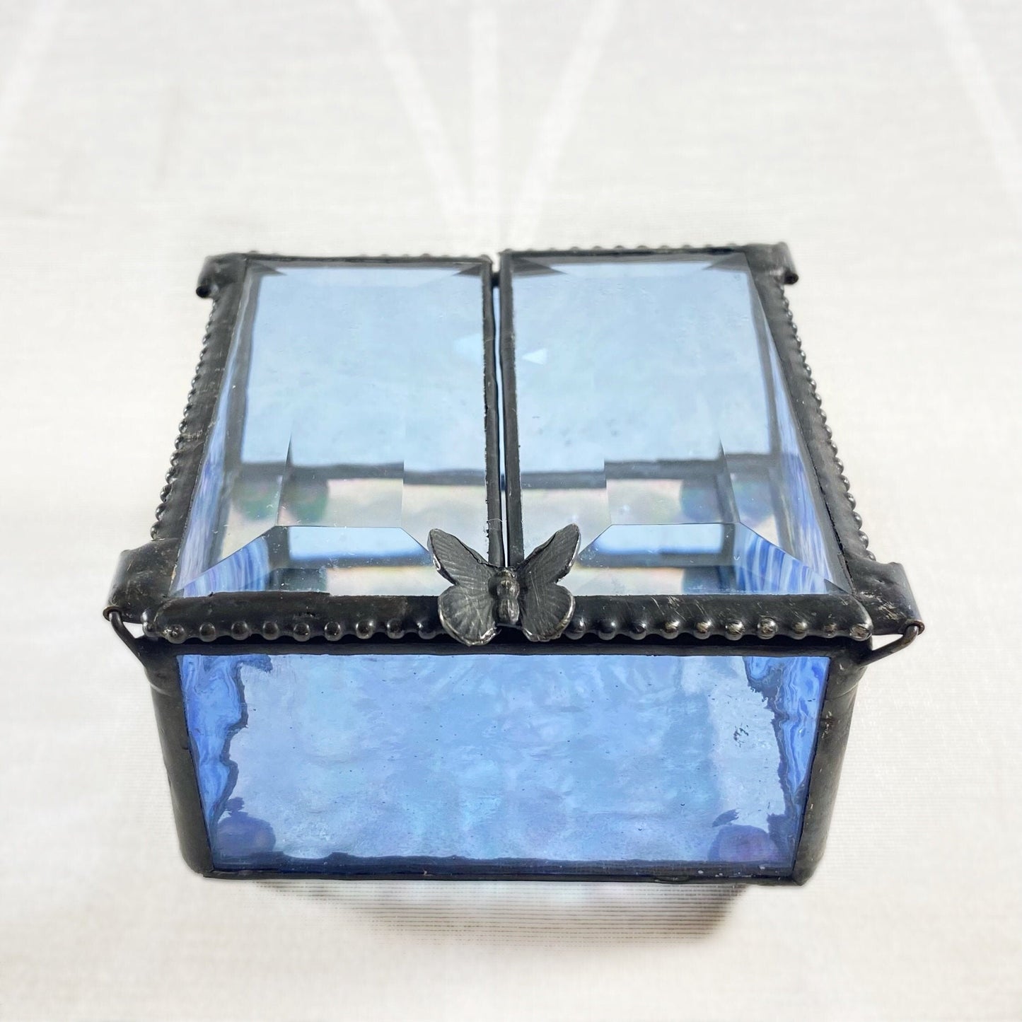 Blue Stained Glass Decorative Keepsake Jewelry Box with Butterfly