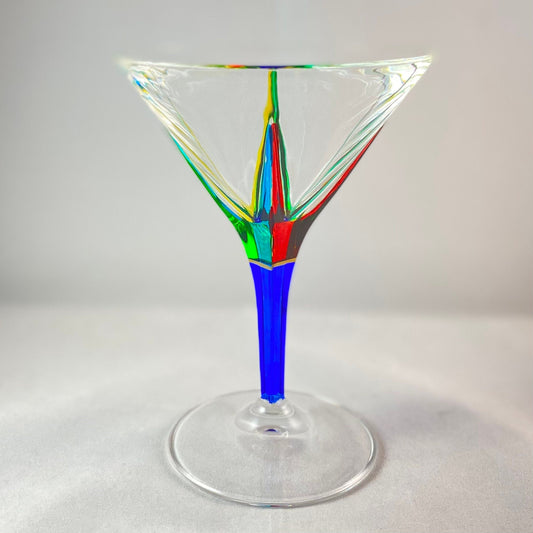 Blue Stem Venetian Glass Martini Glass - Handmade in Italy, Colorful Murano Glass