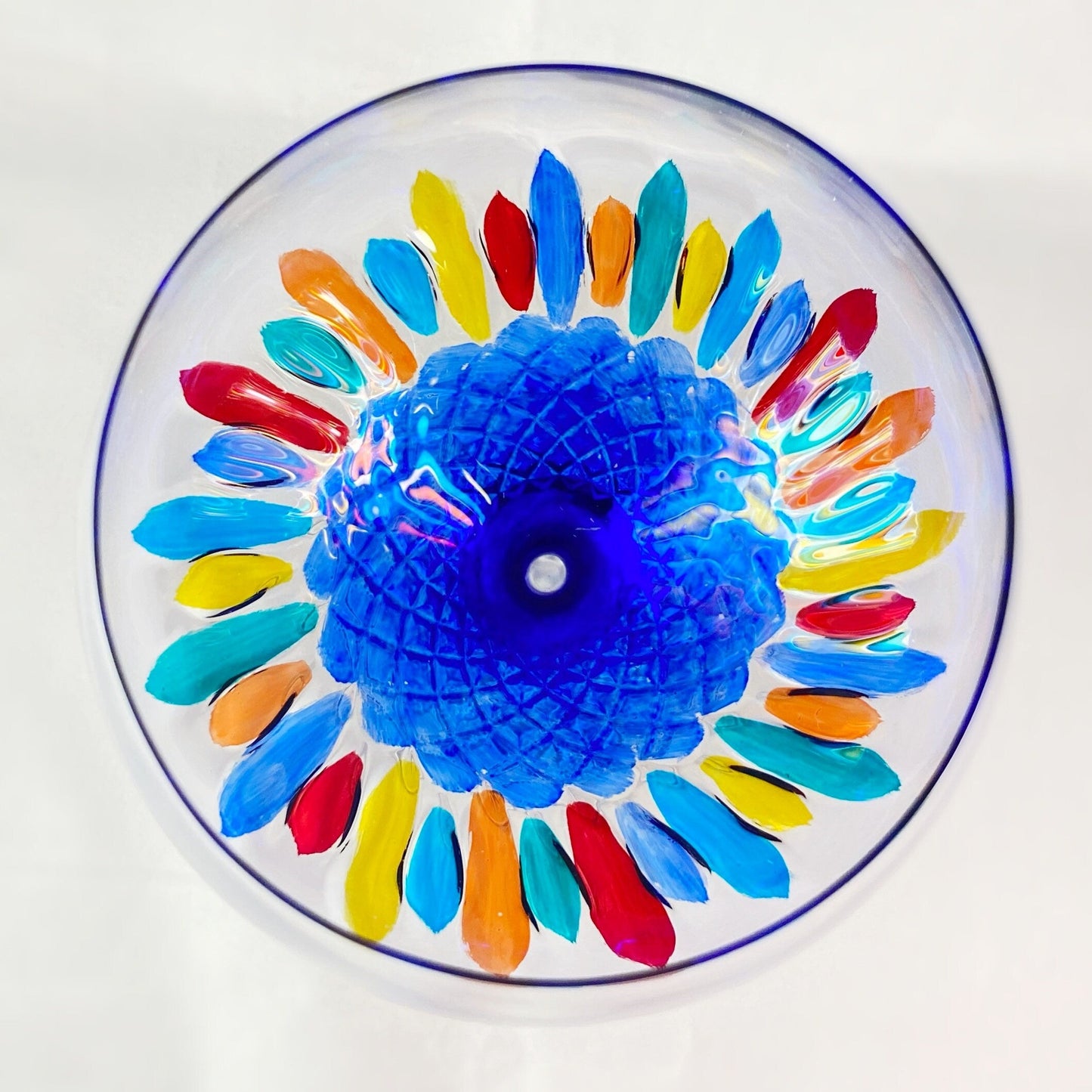 Blue Stem Venetian Glass Diamante Gin Glass - Handmade in Italy, Colorful Murano Glass