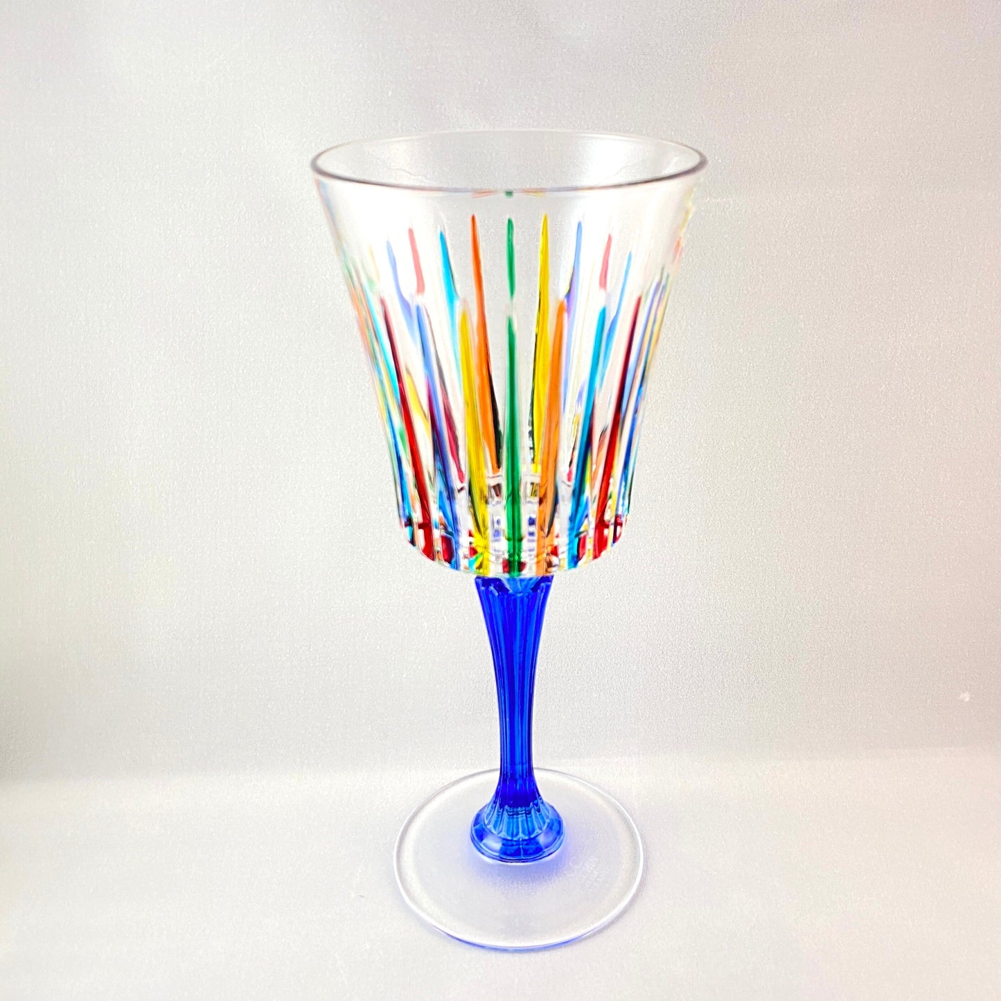 Blue Stem Venetian Glass Timeless Wine Glass - Handmade in Italy, Colorful Murano Glass