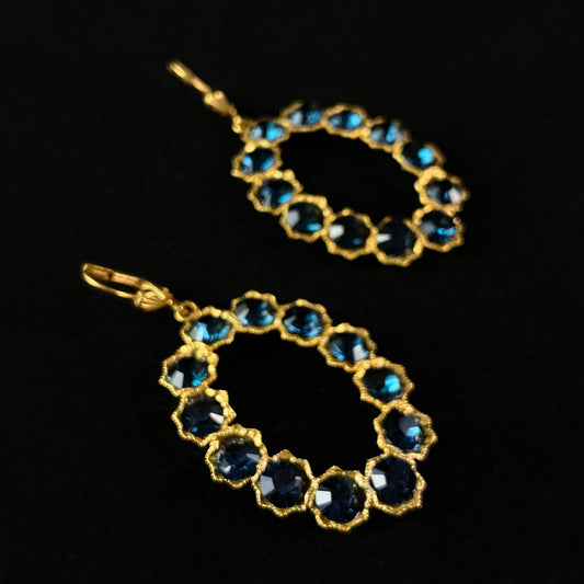 Blue Swarovski Crystal Oval Earrings - La Vie Parisienne by Catherine Popesco