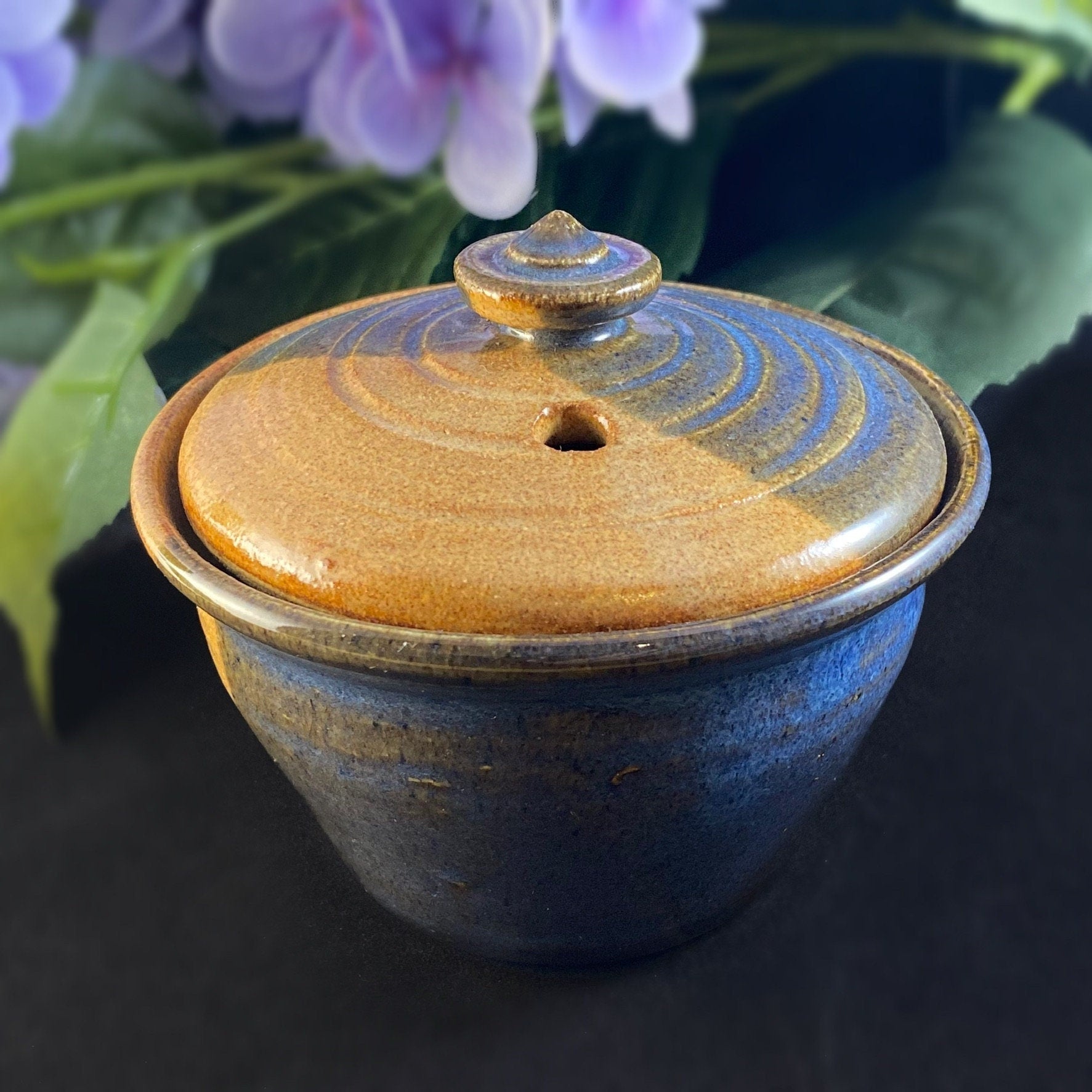 Blue/Tan Ceramic Egg Cooker - Handmade Handcrafted Pottery Made in America