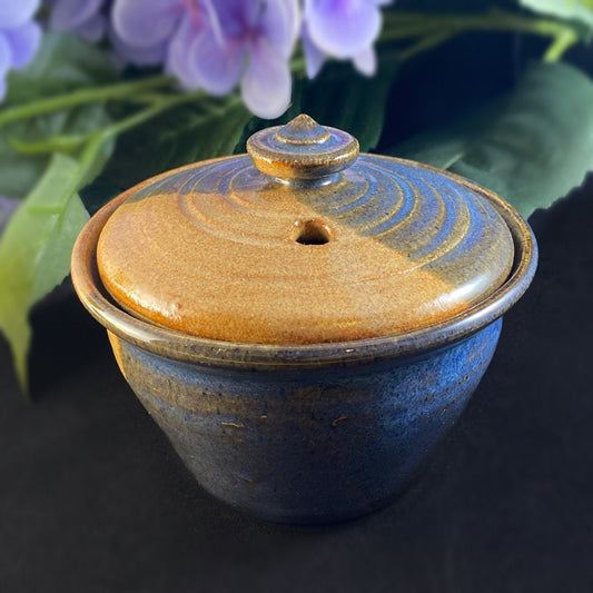 Blue/Tan Ceramic Egg Cooker - Handmade Handcrafted Pottery Made in America